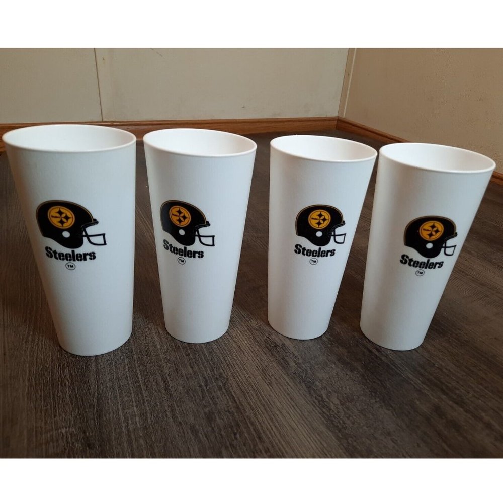 Pittsburgh Steelers White Plastic Vintage Cups Tumblers Set of 4